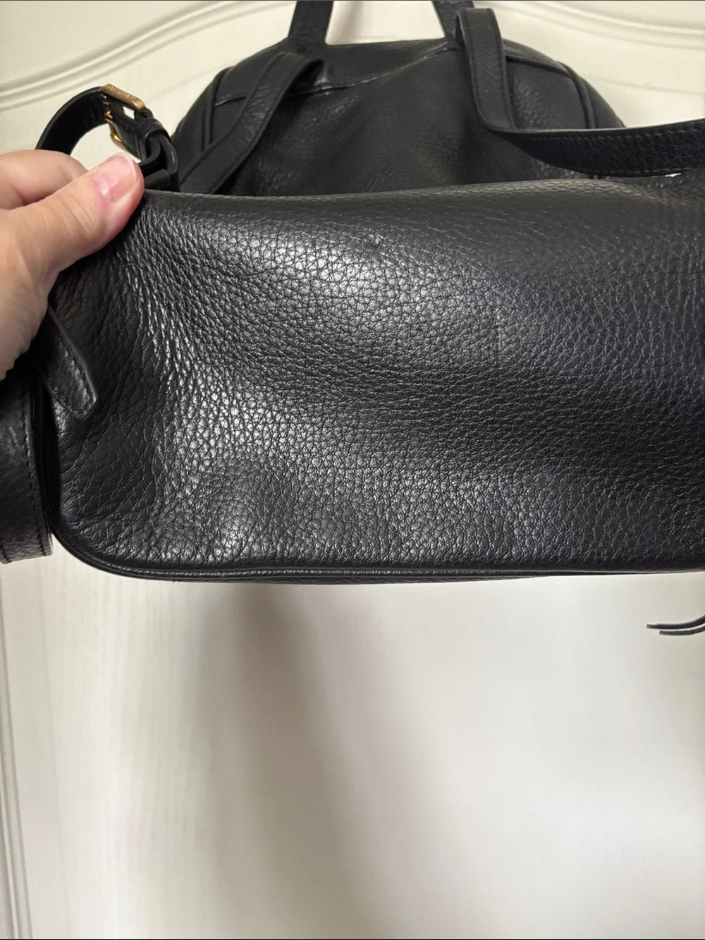 Michael Kors Black Pebbled Leather Backpack with Gold Accents
